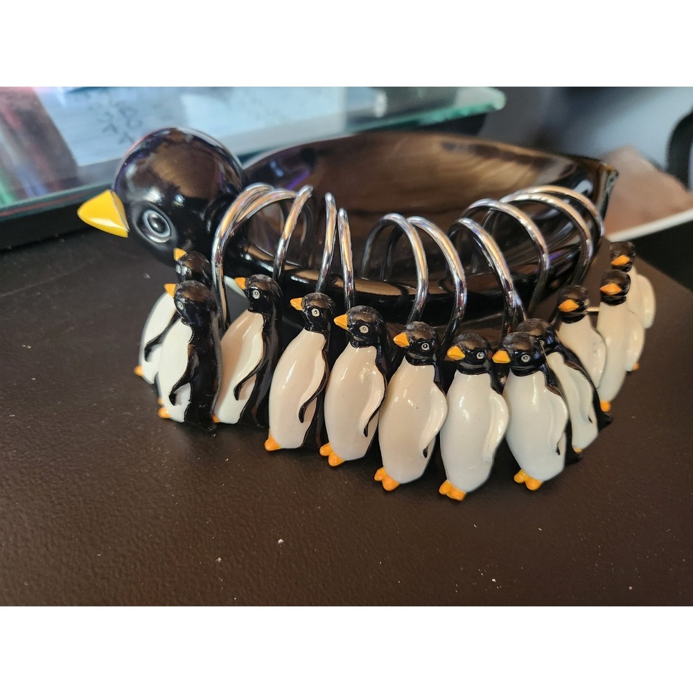 Vintage Style Penguin Ceramic Napkin Holder with Metal Rings Black White Yellow